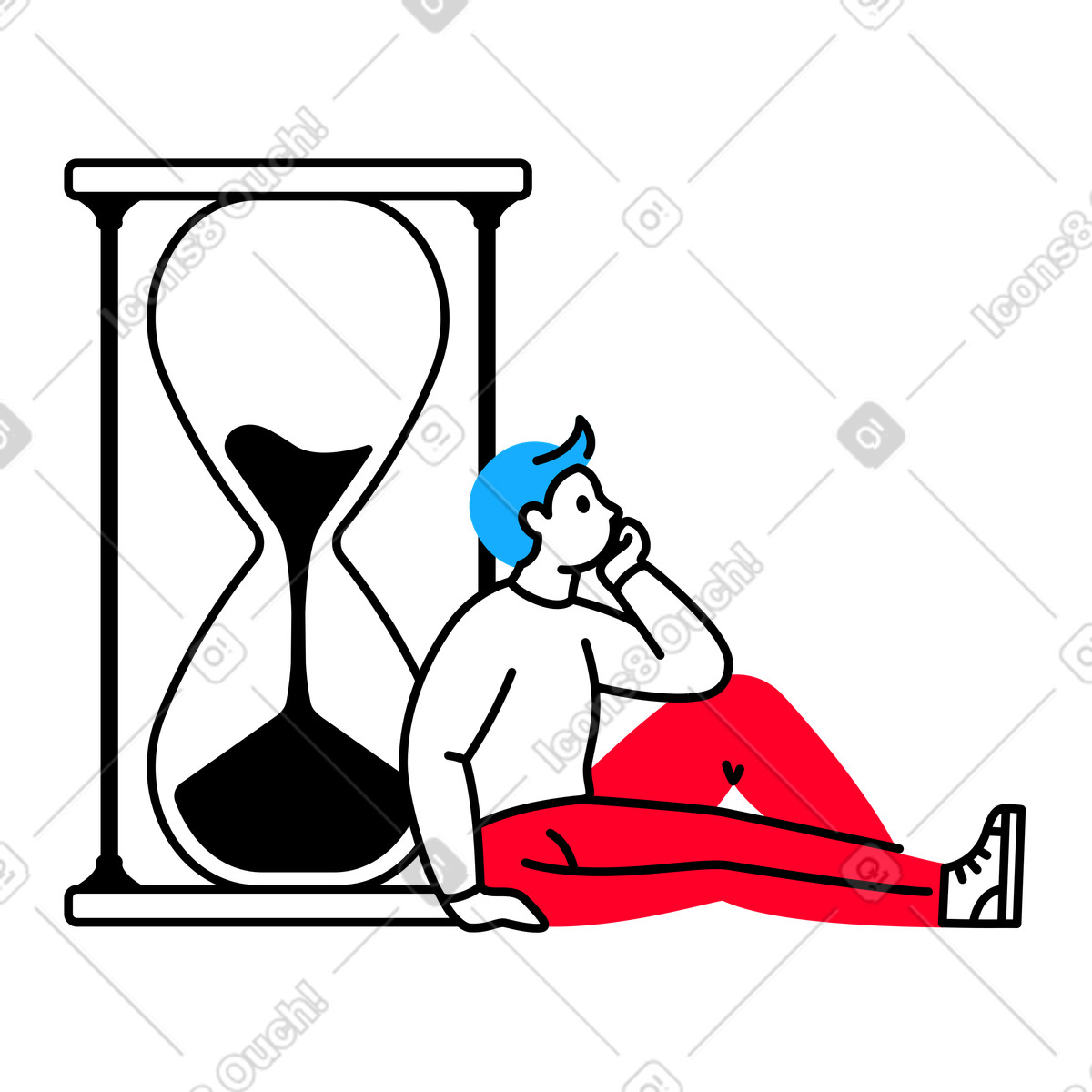 Illustration Homme assis et attendant à côté du sablier dans le style Transistor télécharger aux formats PNG, SVG