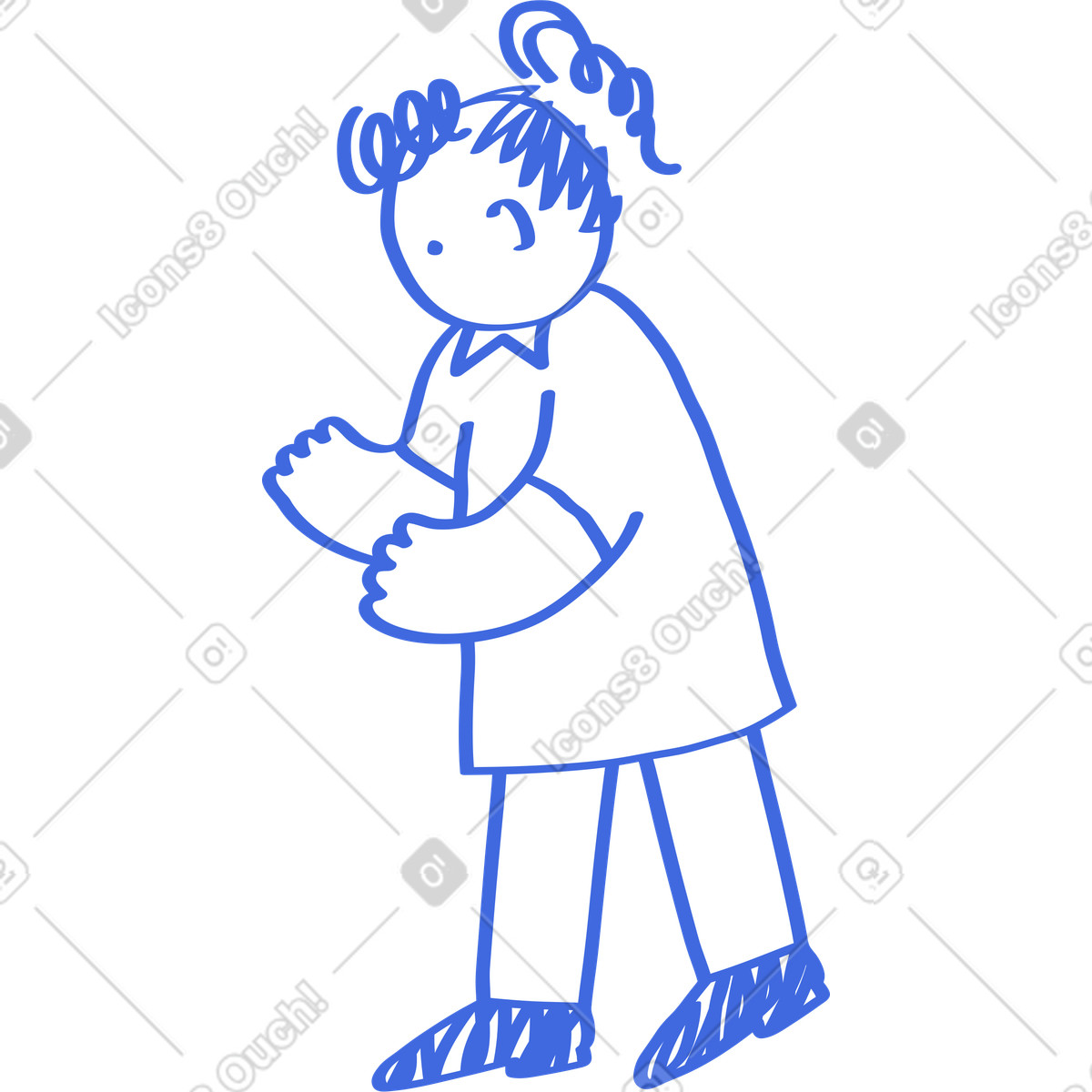 Ilustración Character with curly hair holding invisible object in both hands en estilo Ballpoint Pen a descargar en PNG y SVG
