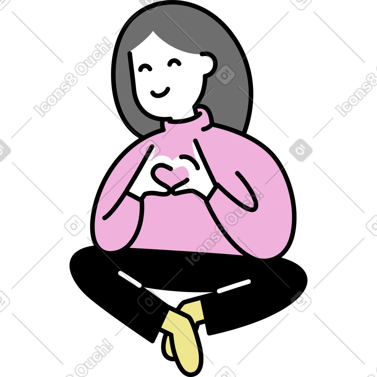 Giovane donna che fa gesto di cuore illustrazione in stile Mochi scarica in PNG, SVG