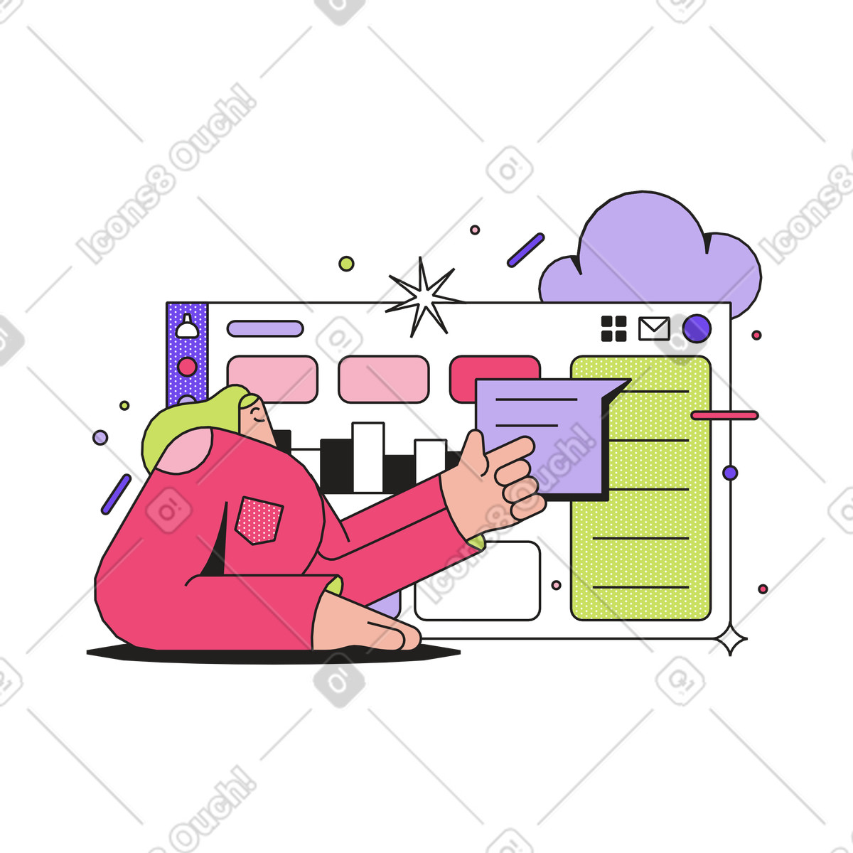 Working dashboard illustration in Dazzle style download in PNG, SVG