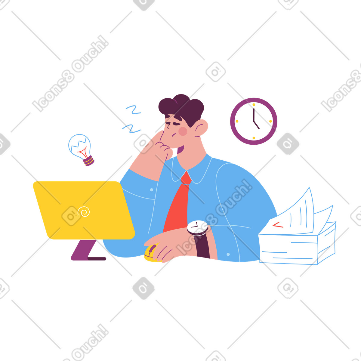 Ilustración El oficinista está durmiendo en la computadora estilo Sammy a descargar PNG y SVG