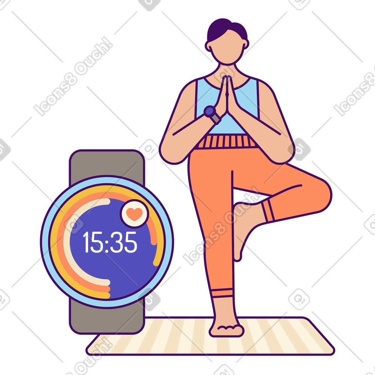 Person practicing yoga illustration with smartwatch clipart for activism awareness graphics