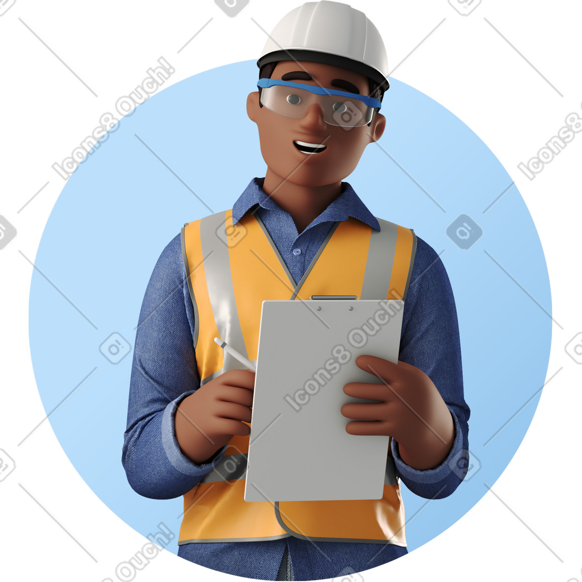下载 3D Business 风格的 填写文件的男性建筑工人头像 插画，支持 PNG、SVG 格式