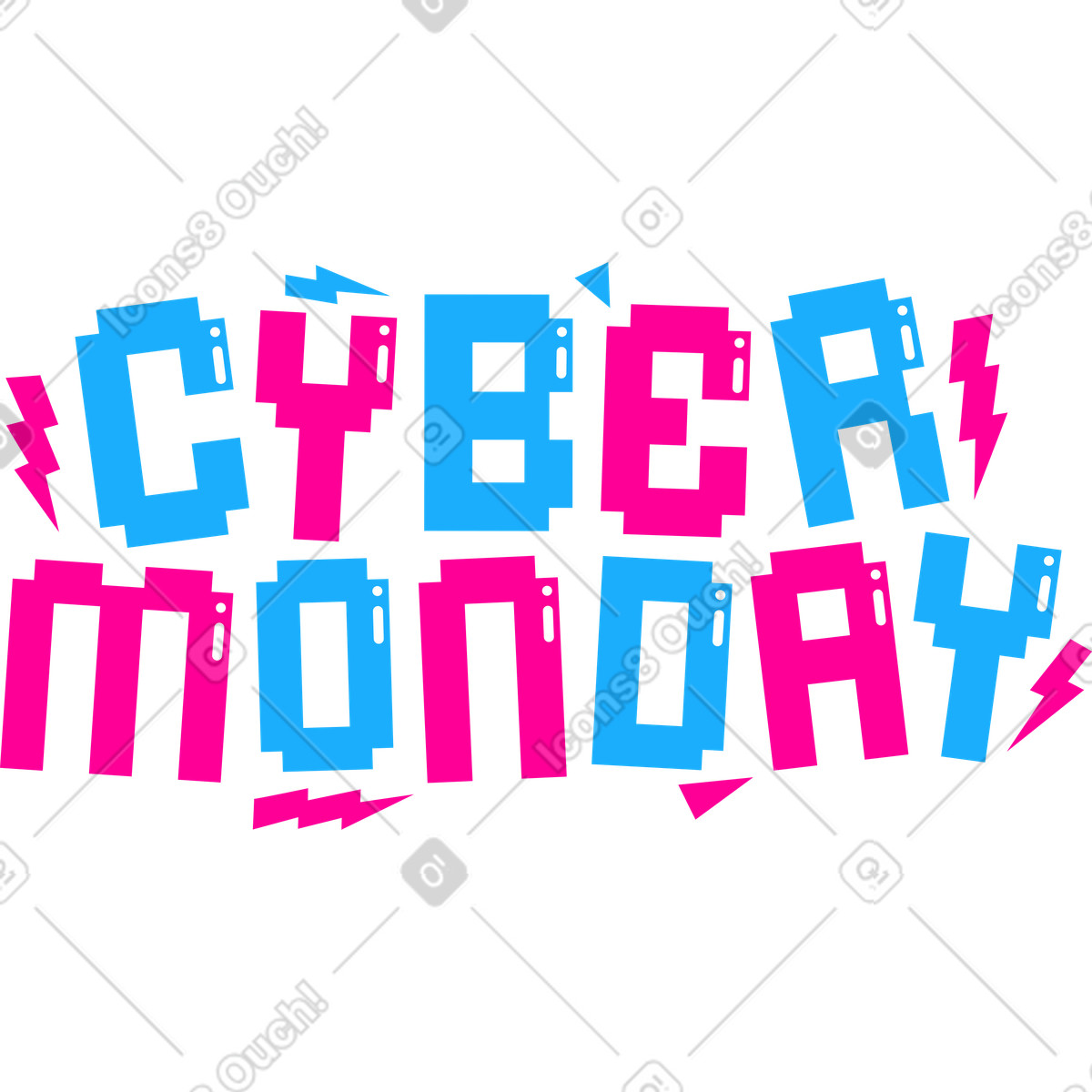Lettering cyber monday in stile pixel con testo fulmineo illustrazione scarica PNG, SVG