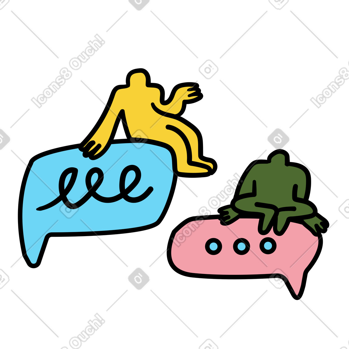 Conversation speech bubbles with two people talking together illustration in Wiggle style download in PNG, SVG