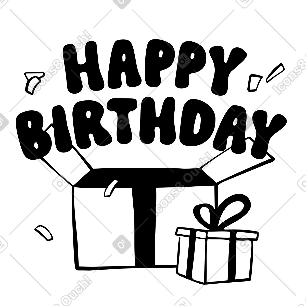 Illustration Texte joyeux anniversaire lettrage avec des cadeaux dans le style Journal à télécharger aux formats PNG, SVG