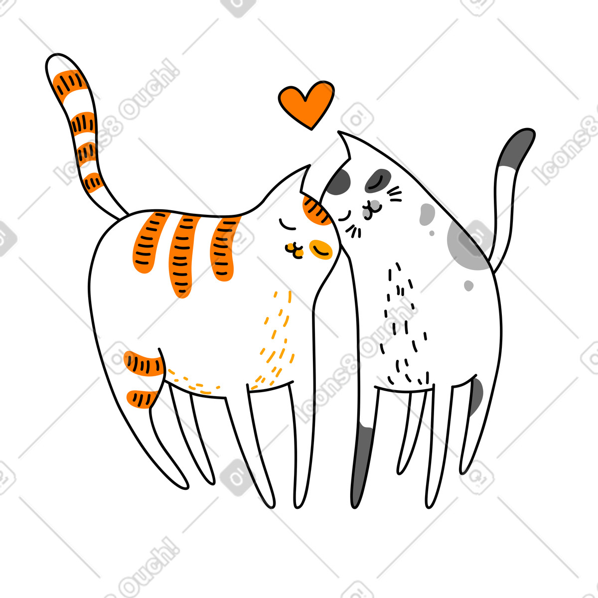 Verliebte katzen reiben sich gegenseitig die köpfe-Illustration im Purr-Stil als Download in PNG, SVG