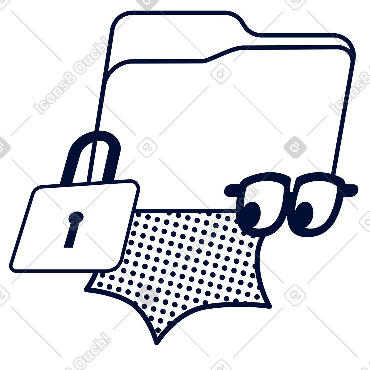 Folder with glasses and padlock, information security digital privacy illustration in Blink style download in PNG, SVG
