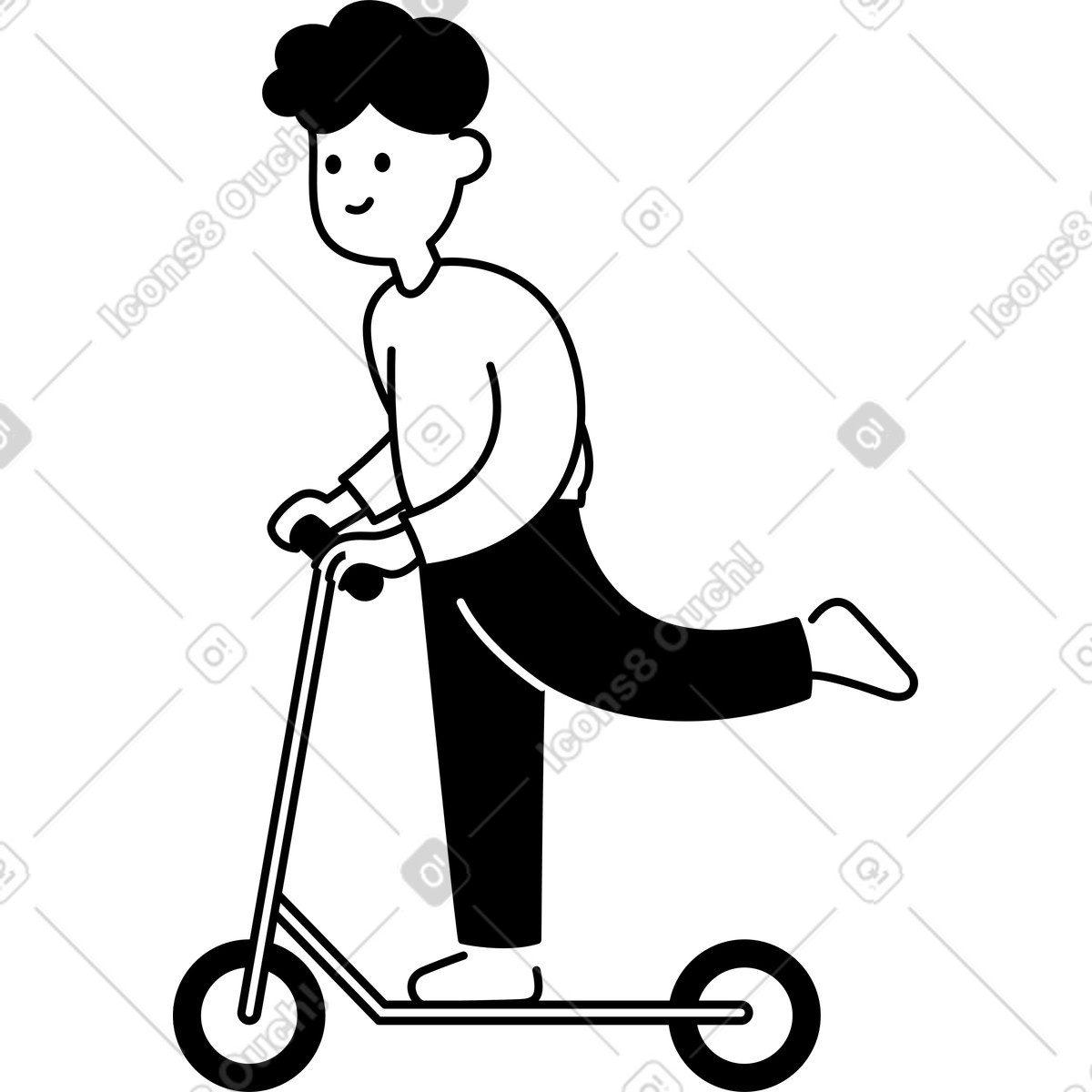 Иллюстрация Scooter rider balancing with one leg raised and smiling face в стиле Notion Line Art — скачать в форматах PNG, SVG