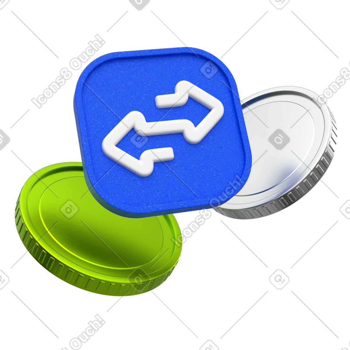 Cryptocurrency transaction symbol with exchange arrows illustration in 3D Enterprise style download in PNG, SVG