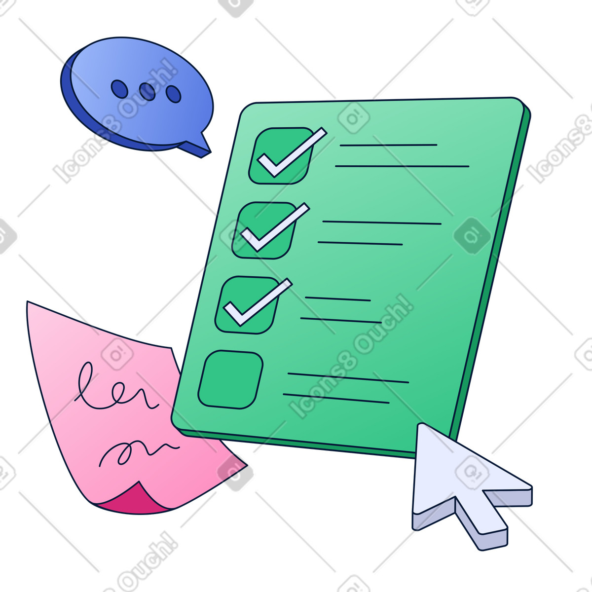 Checklist with sticky note, Digital task tracking and productivity illustration in Neat style download in PNG, SVG
