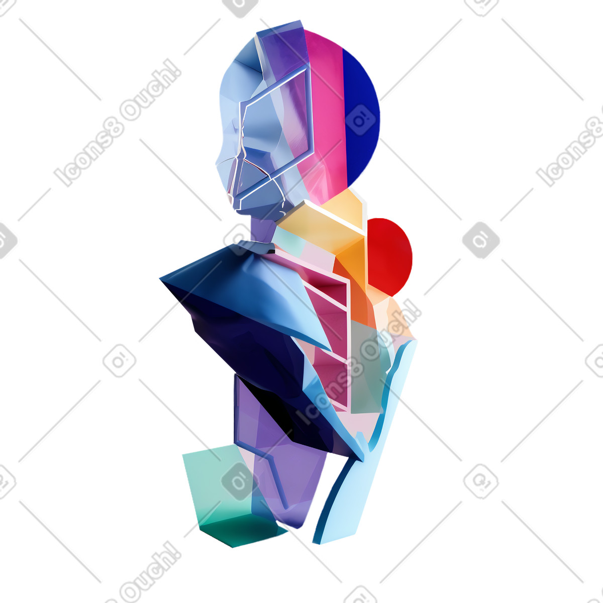 下载 3D Construction 风格的 抽象玻璃头剪影 插画，支持 PNG、SVG 格式