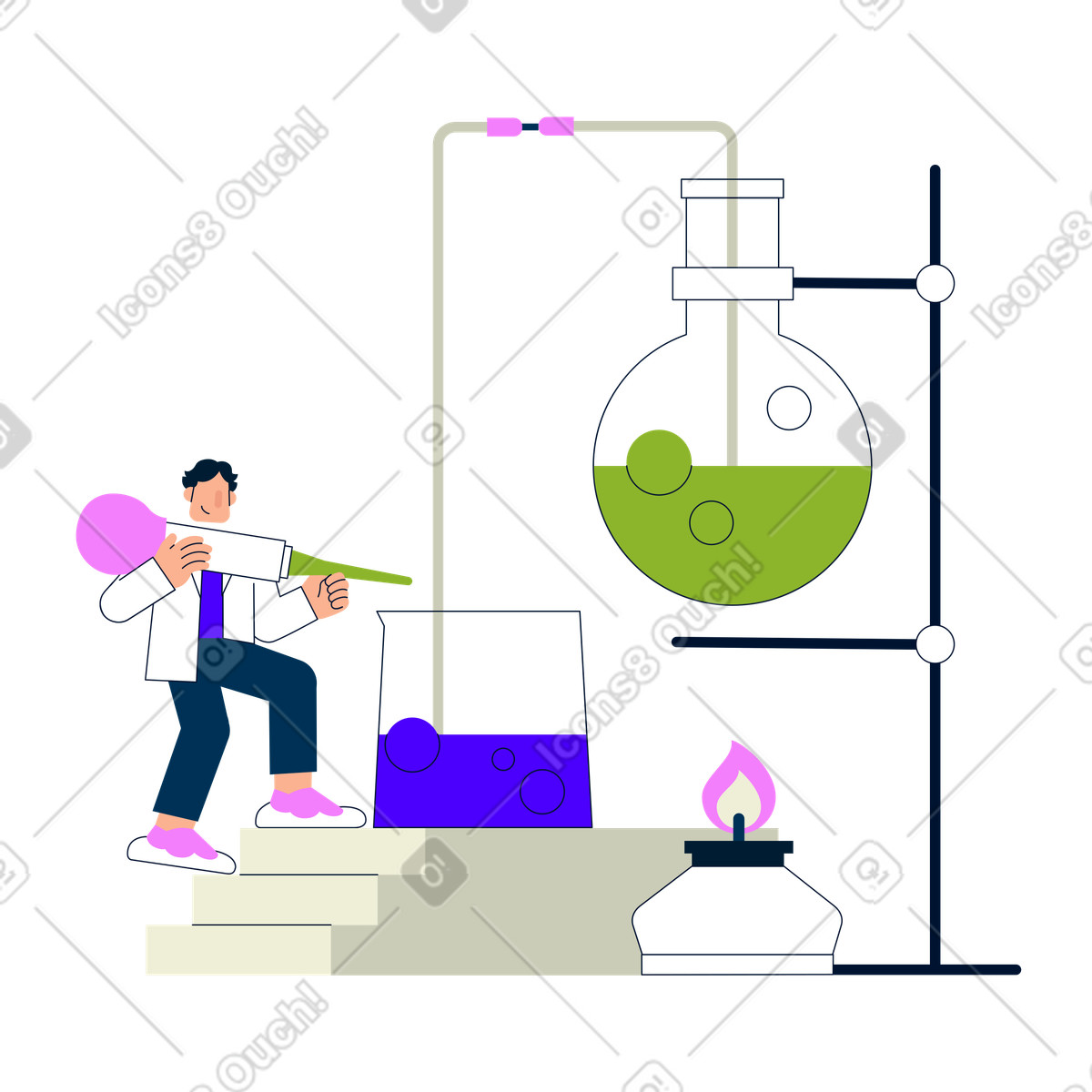下载 Cubes 风格的 一位男性科学家在实验室混合物质 插画，支持 PNG、SVG 格式