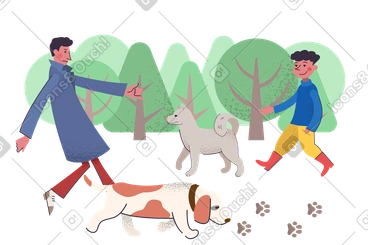 People walking their dog at park PNG, SVG