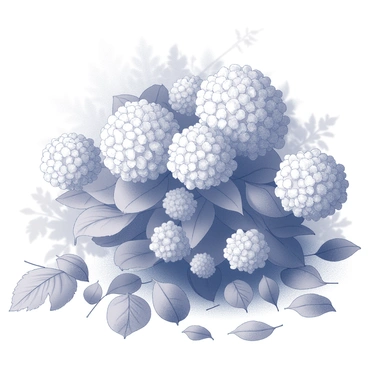 Hydrangeas surrounded by falling autumn leaves, showcasing the transition of seasons.