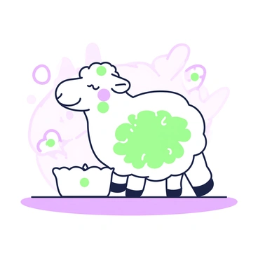 A delicate porcelain figurine of a sheep is positioned on a reflective surface. The sheep has a soft, rounded body, with finely detailed wool that appears textured and fluffy. Its face is gentle, showcasing small eyes and a subtle smile. The figurine features intricate vintage detailing, including floral patterns etched along its back and around the base, adding an elegant touch. The sheep stands on four dainty legs, and the figurine is placed against a softly illuminated background, enhancing its delicate features.
