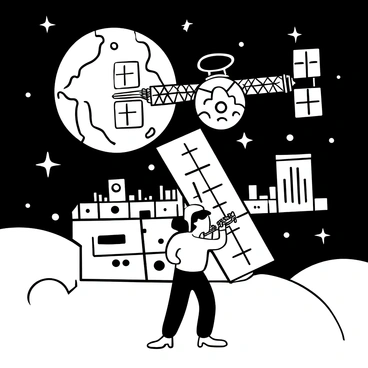 An astronaut in a spacesuit is engaged in maintenance outside a space station. The astronaut is holding a tool with both hands, focusing on a panel of the station. The body of the space station is visible with various modules and solar panels attached to it. In the background, Earth is prominently displayed, showcasing its contours and textures. There are also a few stars scattered in the blackness of space around the scene.