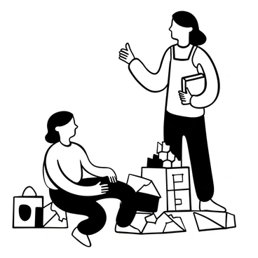 A child sitting on the floor surrounded by an array of geometric blocks in various shapes. The blocks are arranged in stacks and patterns, showcasing the child’s creativity in building different structures. Nearby, a teacher is standing, giving a thumbs-up to the child. The teacher is wearing an apron and has an open book in one hand, suggesting a focus on learning. The scene captures a moment of encouragement and engagement in a playful learning environment.