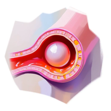 A close-up illustration of the anatomy of a blood vessel with an aneurysm forming