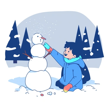 An immigrant child experiencing snow for the first time, playing excitedly in a winter landscape