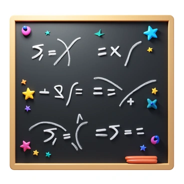 Several quadratic equations displayed in white chalk on a dark chalkboard. The equations are neatly arranged, showcasing their parabolic curves. Surrounding the equations are playful doodles, such as stars and geometric shapes, drawn in vibrant colors to contrast with the chalkboard background. The chalkboard has a textured surface, adding depth to the scene. Some equations feature distinct features like vertex points and axis of symmetry marked for clarity.