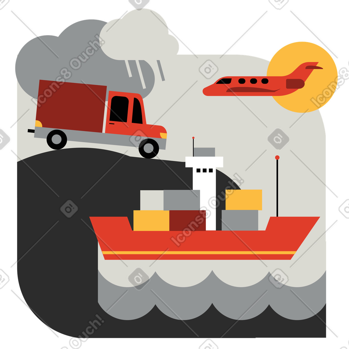 Ilustración Transporte de carga por diferentes modos en estilo Burgundy a descargar en PNG y SVG