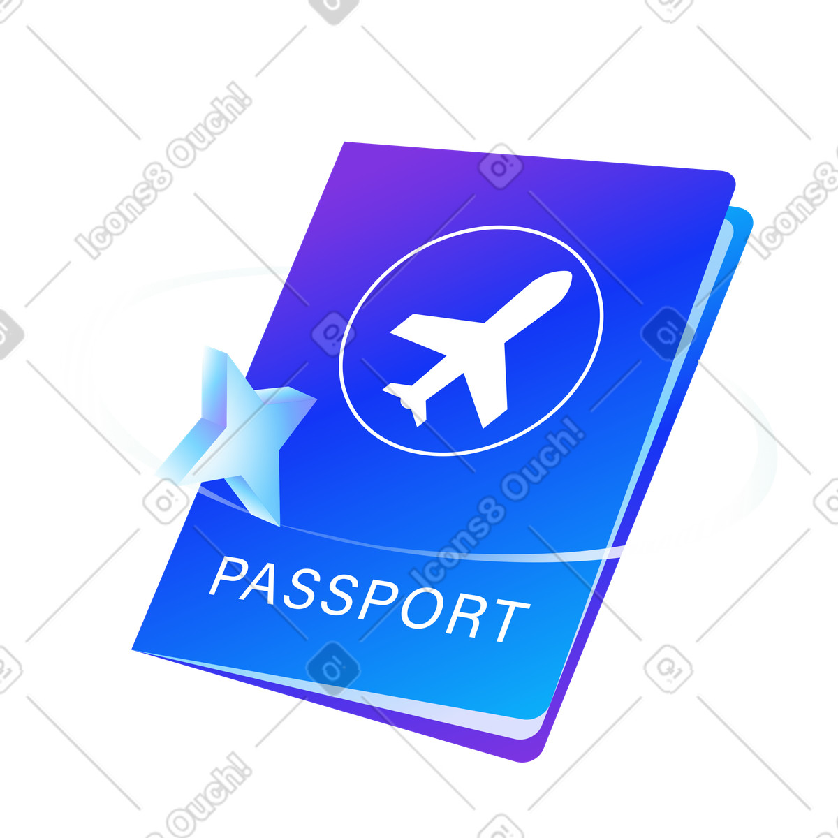 Travel and migration. Passport and plane illustration in PNG, SVG