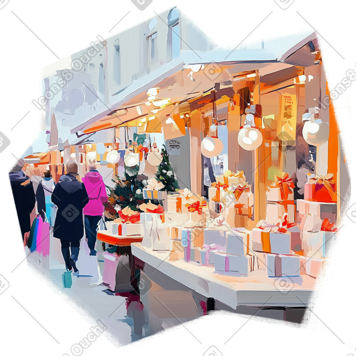 Oil painting of Christmas fair illustration in Pictorial style download in PNG, SVG