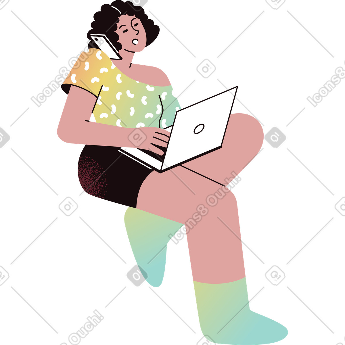 Frau mit einem laptop und telefon-Illustration im Delight-Stil als Download in PNG, SVG