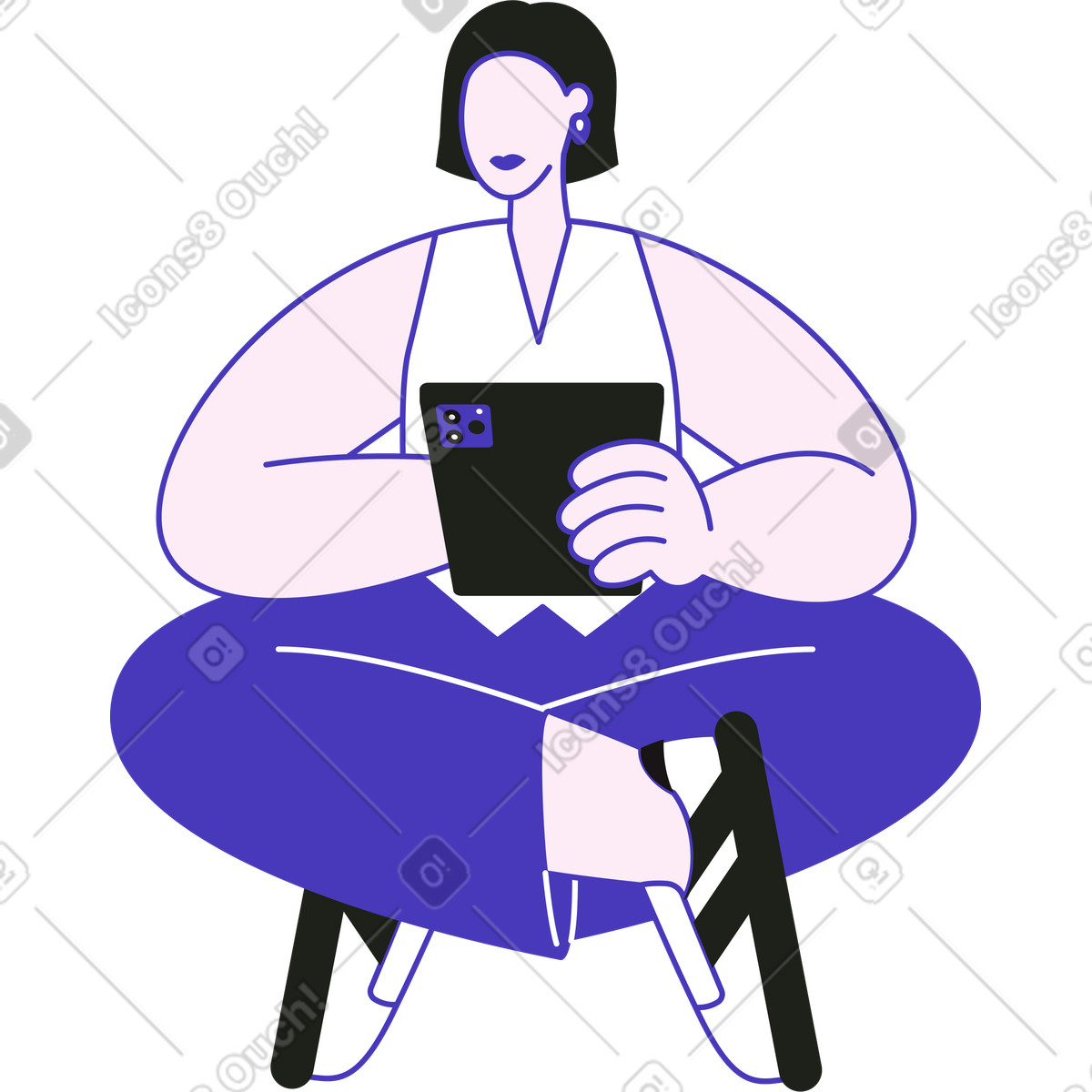 Illustration Femme avec tablette assise en position du lotus dans le style Blueberry à télécharger aux formats PNG, SVG