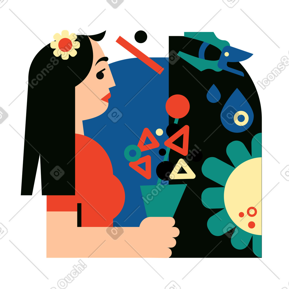 Ilustración Floristería, tenencia, ramo de flores en estilo Polar a descargar en PNG y SVG