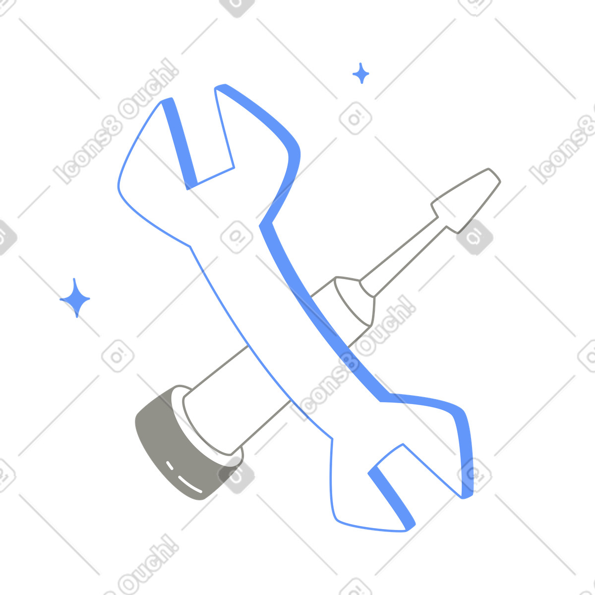 Chiave inglese e cacciavite incrociati, strumenti di manutenzione riparazione illustrazione in stile Plain scarica in PNG, SVG