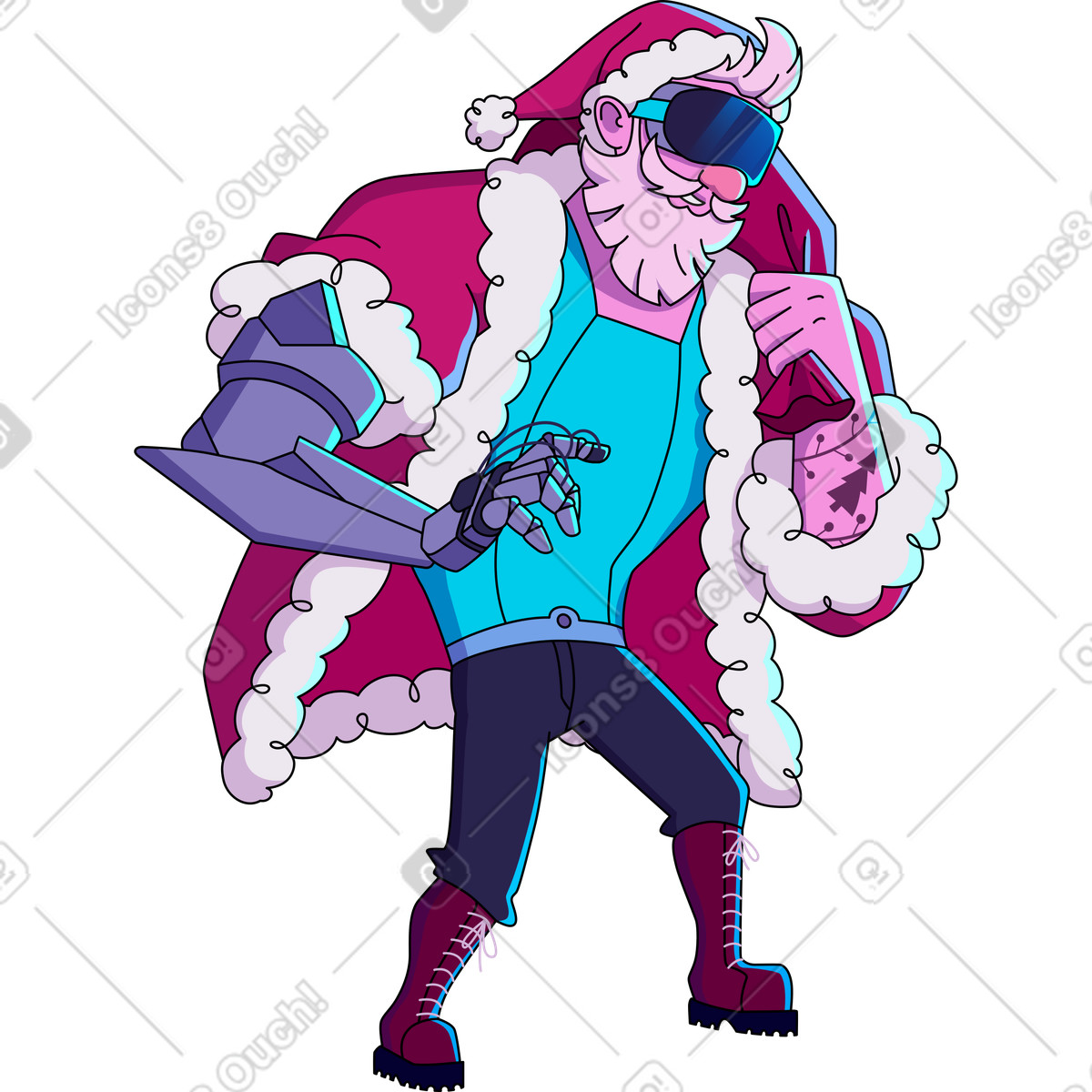 Cyber santa illustration in Camp style download in PNG, SVG