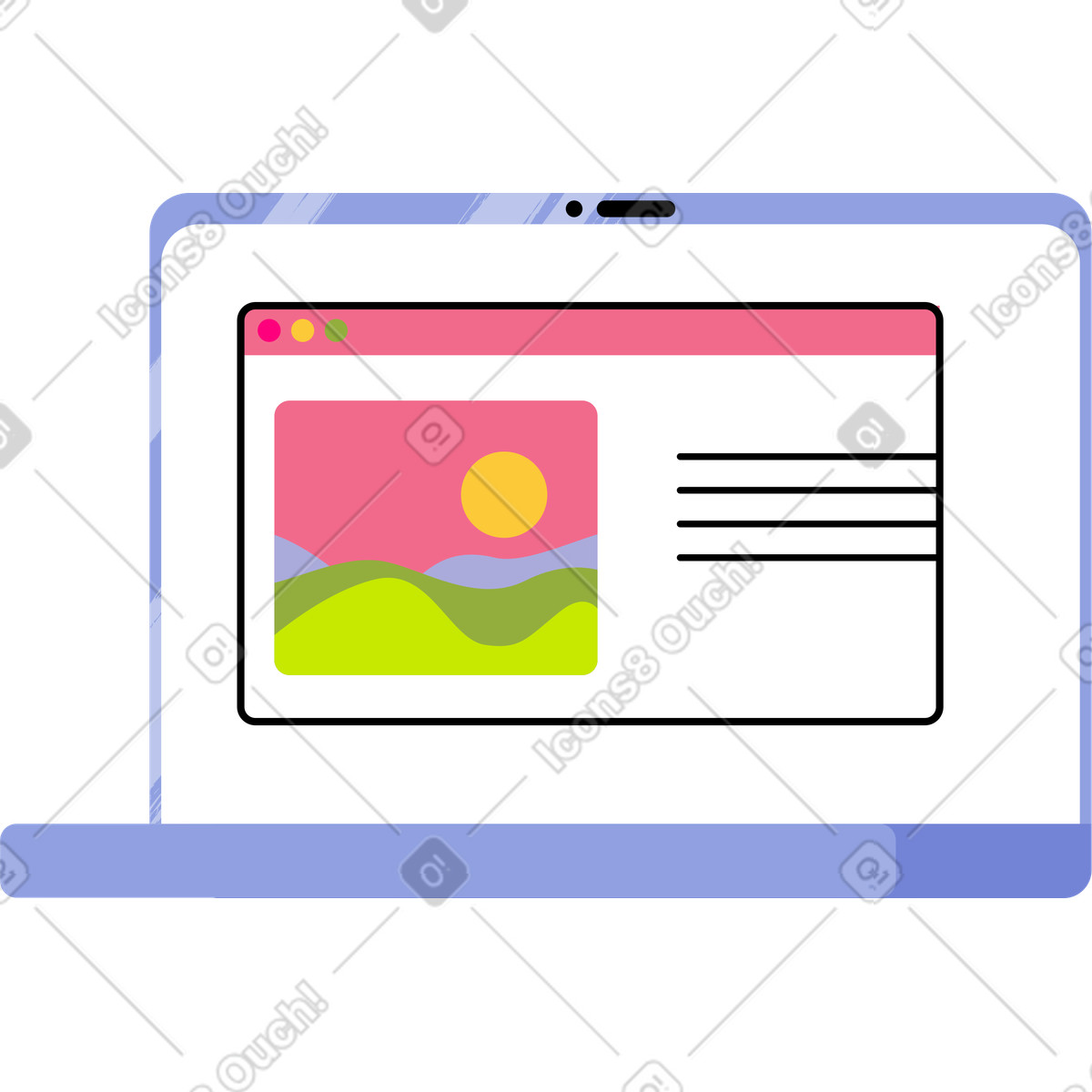 Ilustración animada Portátil azul abierto en estilo Juicy a descargar en GIF, Lottie (JSON), AE