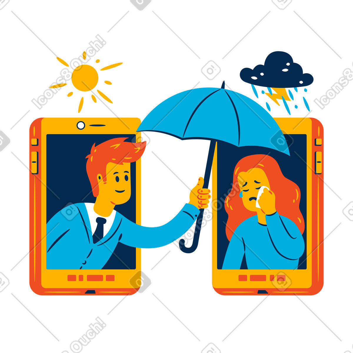 Ilustración Apoyo emocional online en estilo Flame a descargar en PNG y SVG