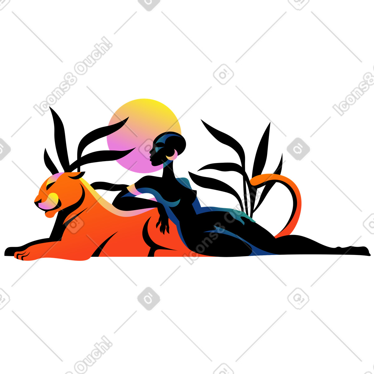 Frau mit löwe-Illustration im Amani-Stil als Download in PNG, SVG