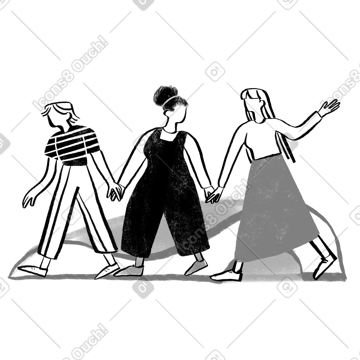 下载 Company 风格的 Female solidarity in black and white 插画，支持 PNG、SVG 格式