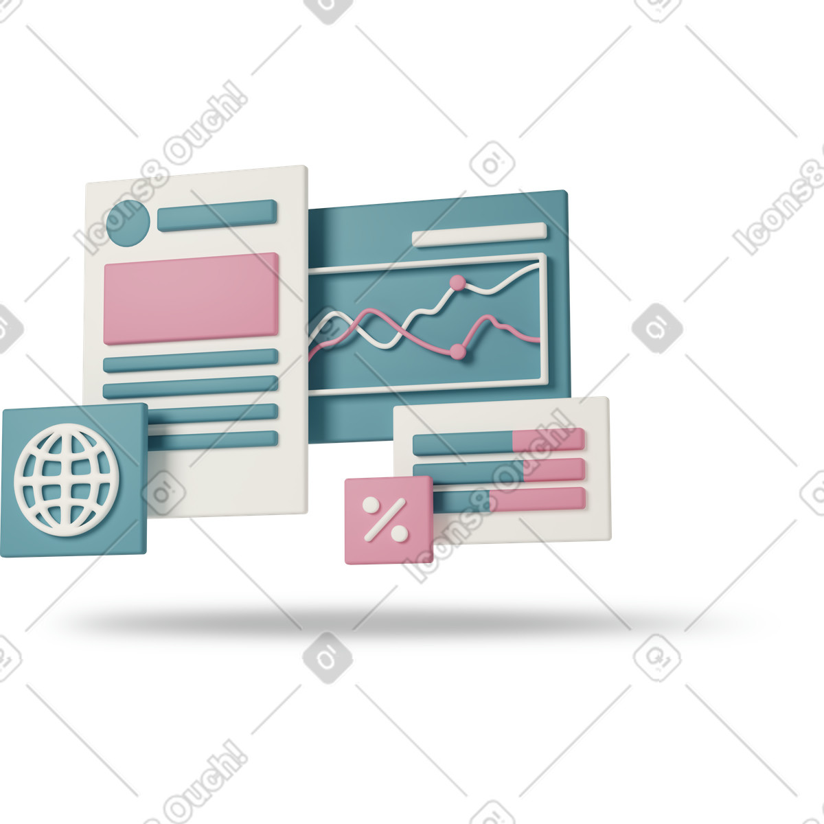 下载 3D Casual life 风格的 Statistics graphs and finance charts 插画，支持 PNG、SVG 格式