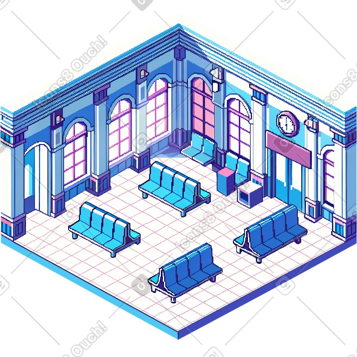 Ilustração de Interior da área espera estação ferroviária em no estilo Rooms para baixar em PNG, SVG