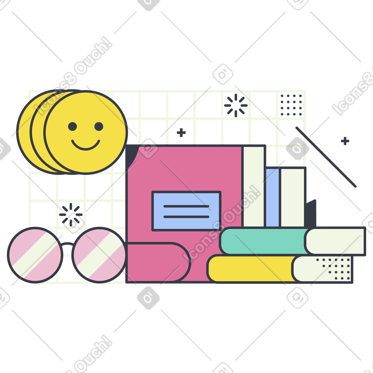 Pila di libri e bicchieri illustrazione in stile Abstract scarica in PNG, SVG