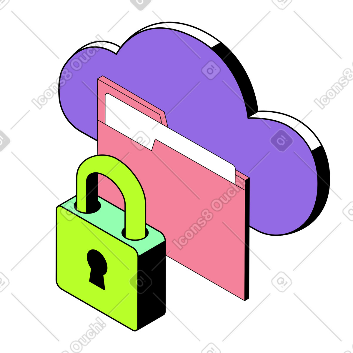 Protezione dei file con crittografia cloud illustrazione animata in stile Project scaricabile in GIF, Lottie (JSON), AE
