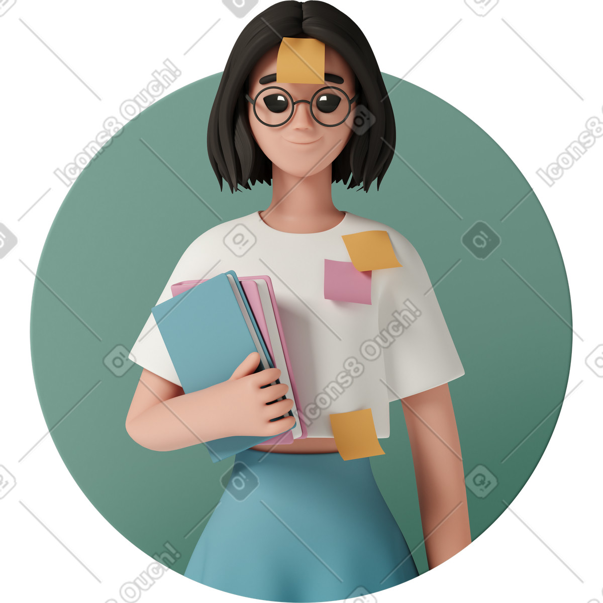 Busy female student illustration featuring clipart in PNG SVG GIF