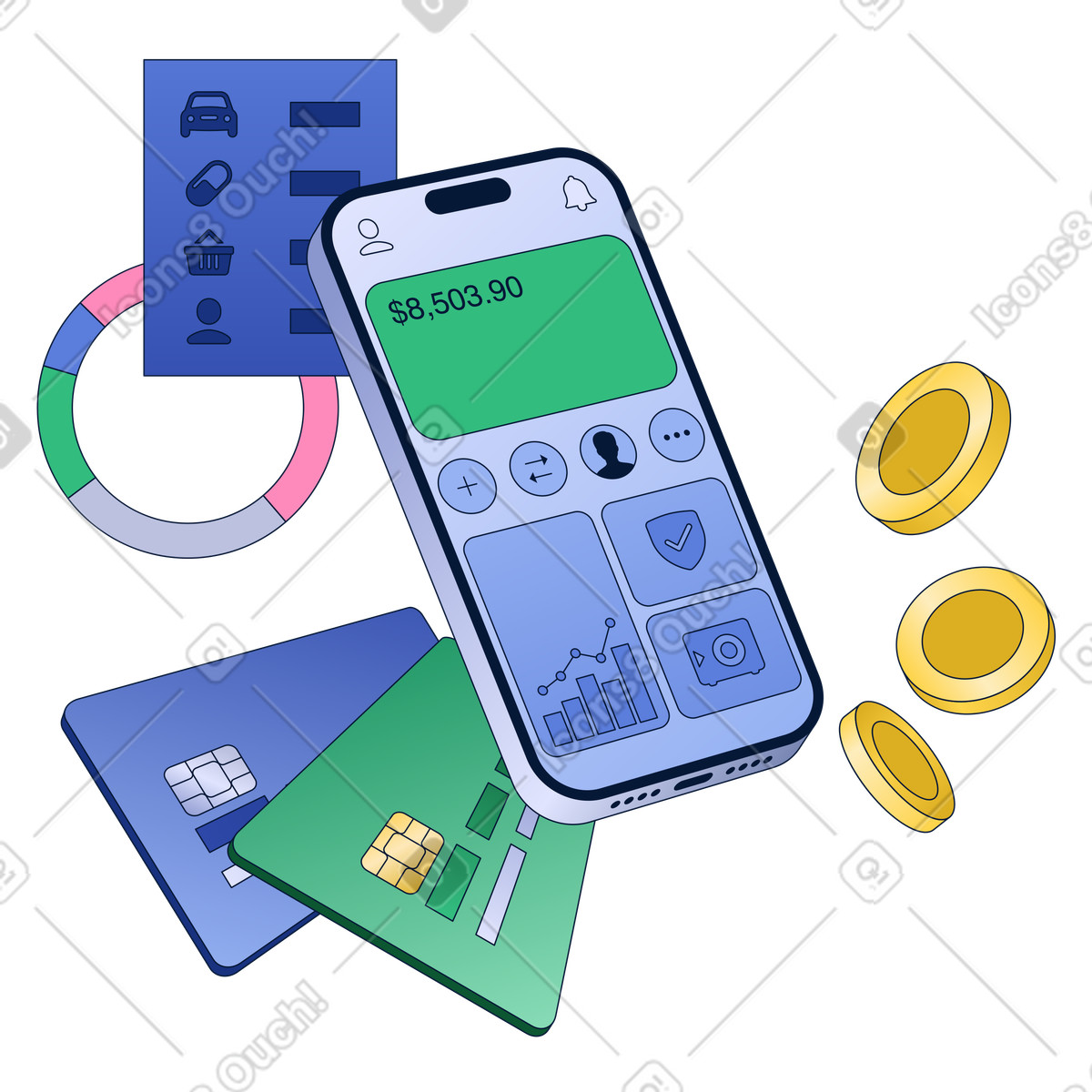 Personalized account for financial management illustration in Neat style download in PNG, SVG