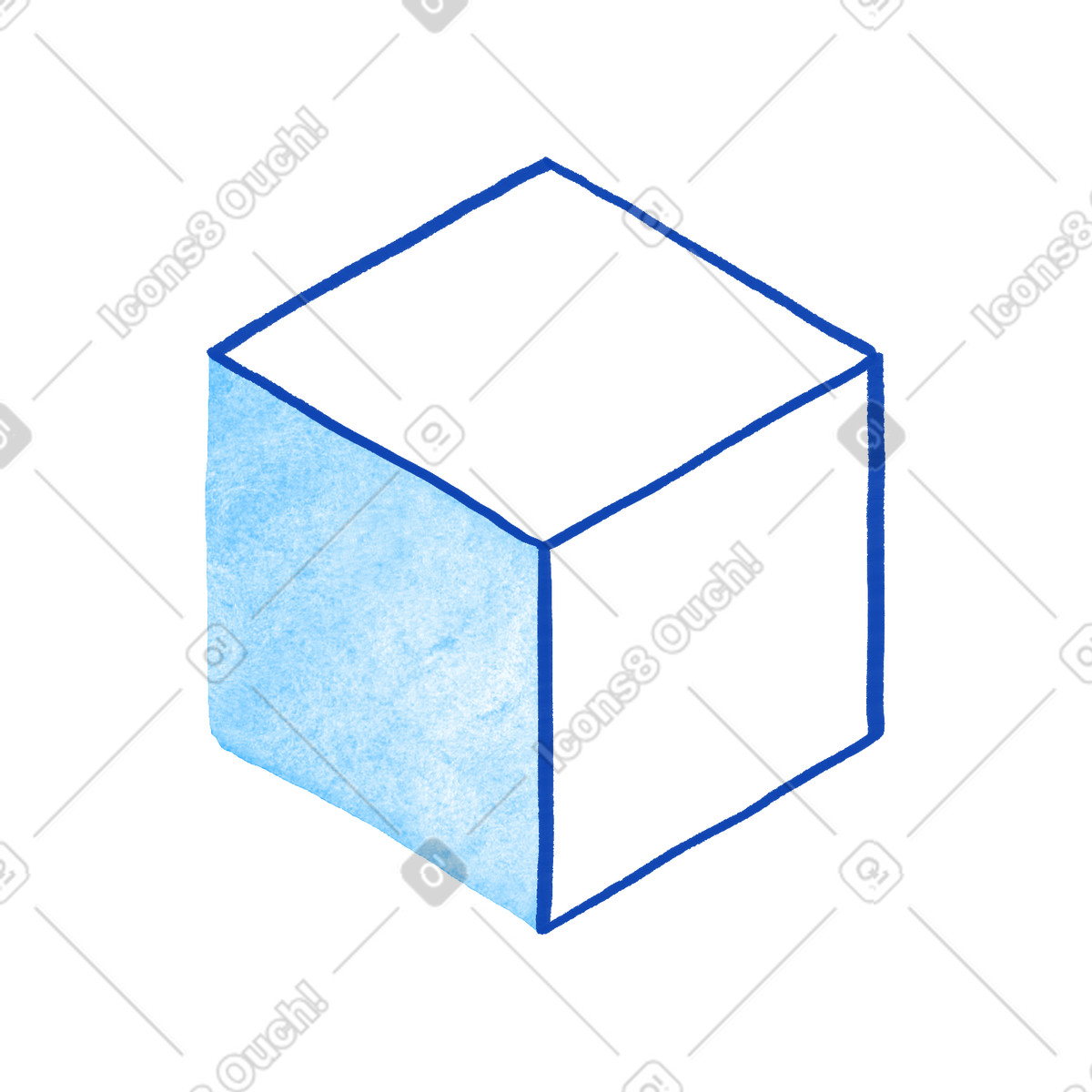 Cube simple geometric shape with blue outline and shaded side illustrazione in stile Tint scarica in PNG, SVG