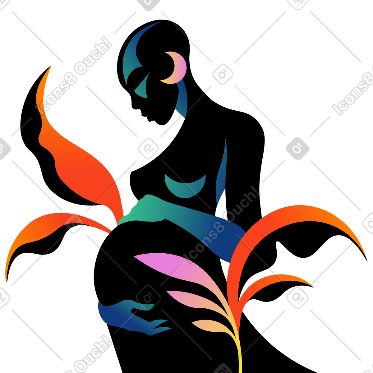 Donna africana incinta che si tocca la pancia illustrazione in stile Amani scarica in PNG, SVG