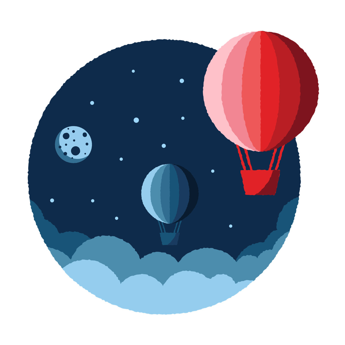 Ilustración Space hot air balloons en estilo Cherry a descargar en PNG y SVG