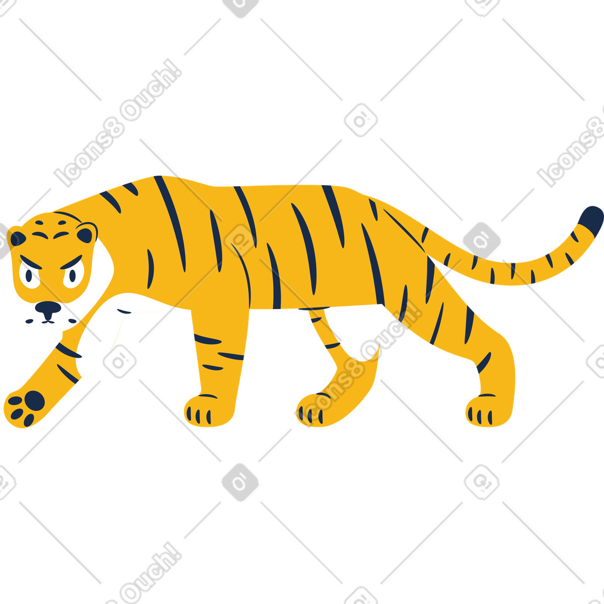 Tigre che cammina illustrazione in stile Flame scarica in PNG, SVG