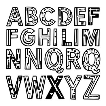 An alphabet composed of letters featuring intricate patterns resembling a circuit board. Each letter is filled with detailed lines, nodes, and pathways typical of electronic circuits. The design emphasizes a blend of sharp angles and smooth curves, showcasing the complexity of circuit layouts. The letters are arranged in a grid, with a few letters slightly overlapping to create a dynamic composition. The background is plain to enhance the visibility of the circuit-like details within each letter.