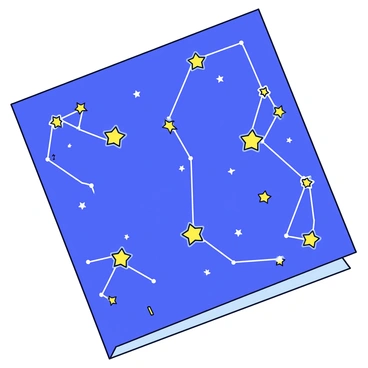 A card displaying constellations and shooting stars magical scene
