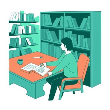 A teal cozy corner in a bookstore features a wooden table with a person sitting on a comfortable orange chair. The person is focused on completing a crossword puzzle, with a pencil in hand. Next to the person, there is an open orange book, and a small teal coffee cup rests on the table. Shelves filled with various books surround the cozy corner, creating an inviting atmosphere. A warm light is casting soft shadows, enhancing the sense of tranquility in this cozy nook.